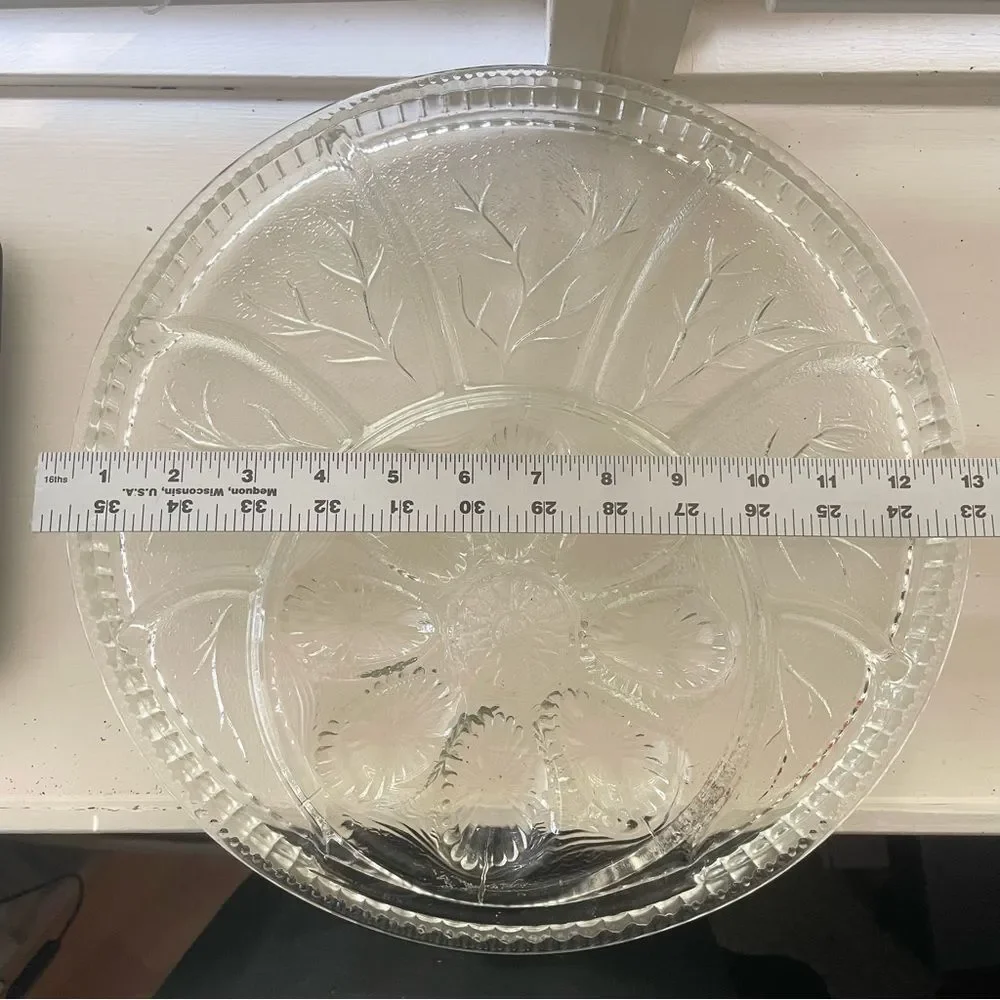Vintage Indiana Clear Glass Tray Divided Relish Appetizers Deviled Eggs Platter